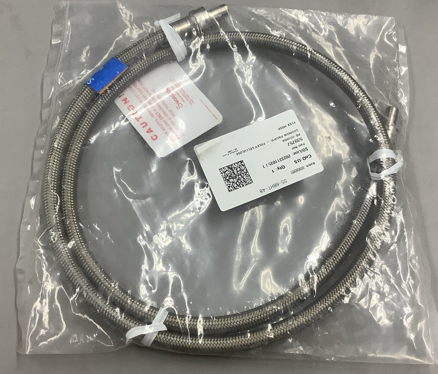 Swagelok SS-6BHT-48 PTFE-Lined 3/8in Stainless Steel Braided Hose (B575)
