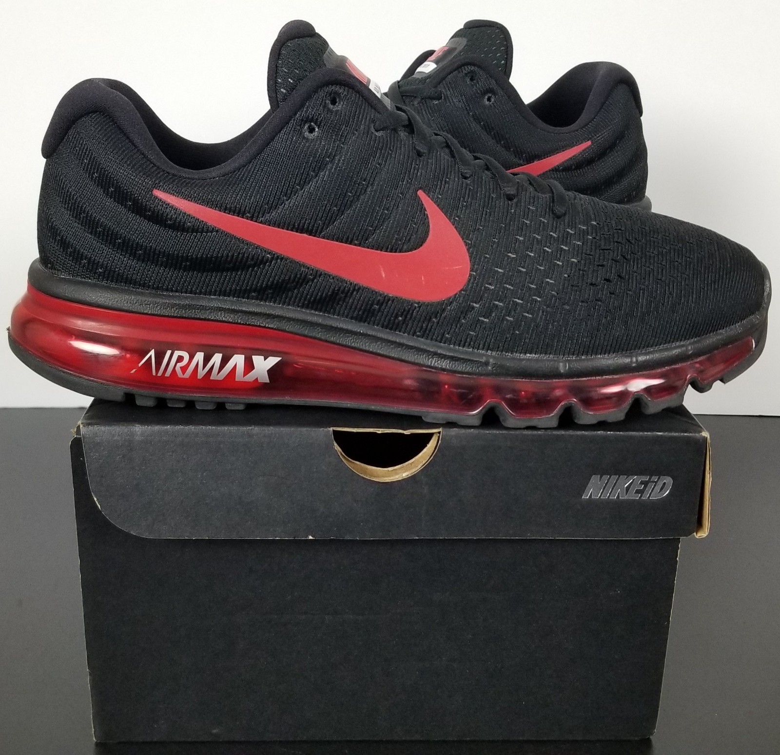 NIKE AIR MAX 2017 NIKE ID BLACK RED MENS RUNNING SHOES RARE 918091-991 (SIZE 11)