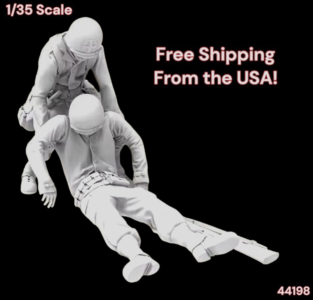 REDUCED 1/35 Resin Figure US Infantry Drags Wounded (2 Fig Set) Model Kit 44198