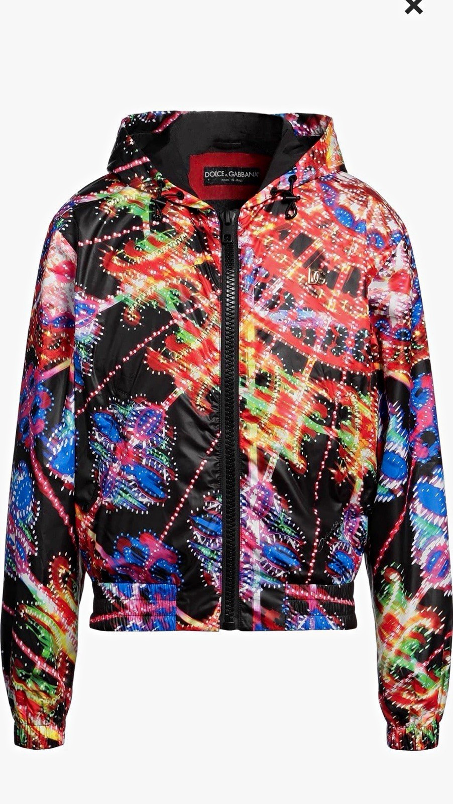 Dolce & Gabbana Men\'s Multicolor Abstract Logo Hooded Zip Windbreaker 36