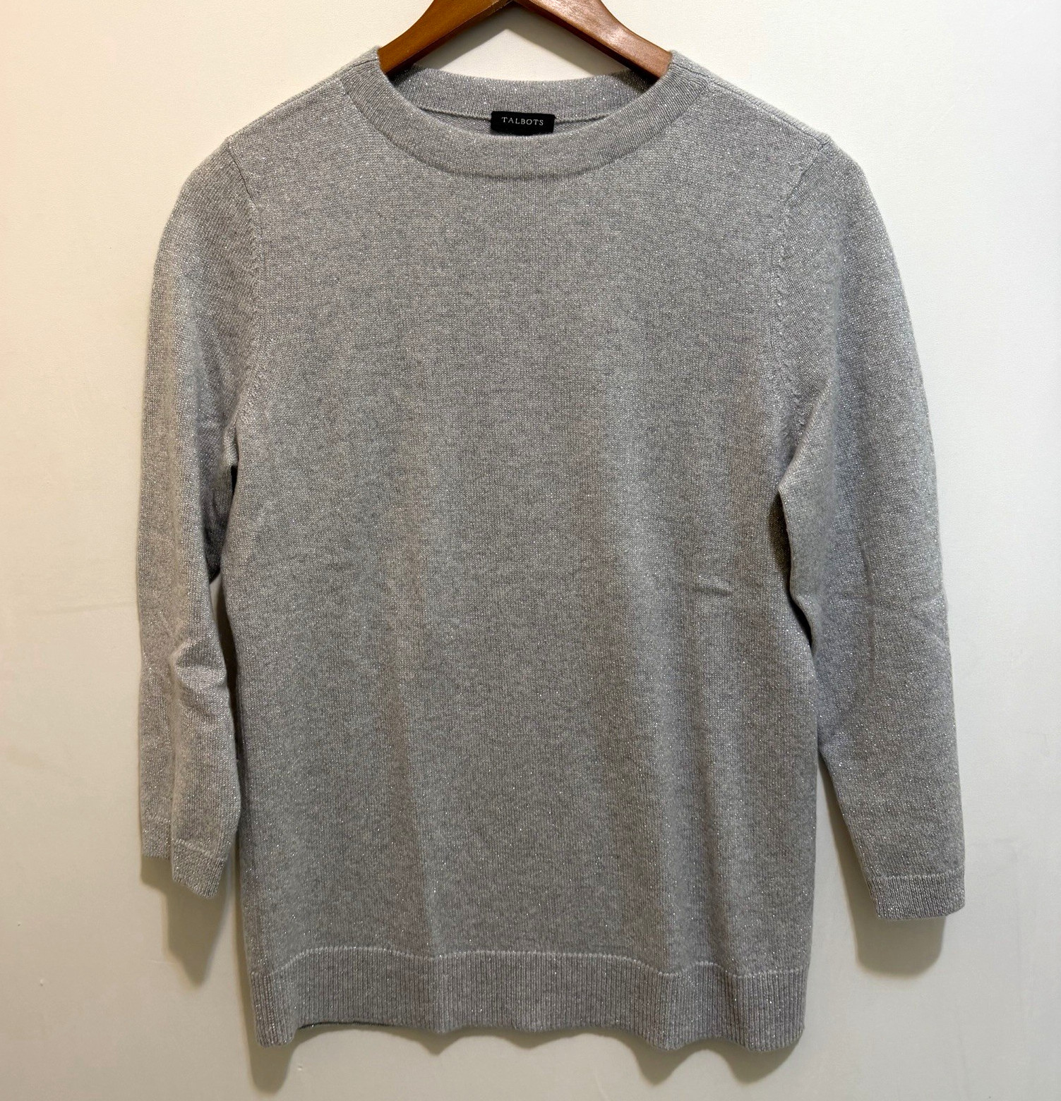 Talbots Women’s Gray Knit Cashmere Blend Metallic Knit Crewneck 3/4 Pullover S Talbots Women’s Gray Knit Cashmere Blend Metallic Knit Crewneck 3/4 Pullover S