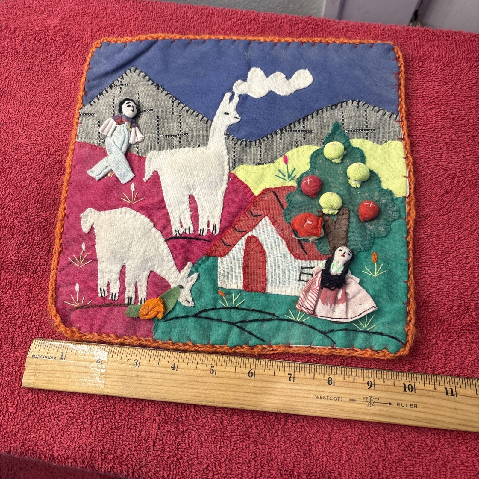 Vintage Handmade Ecuadorian Arpillera Quilted Tapestry 3D Folk Art 10x10 Inches Vintage Handmade Ecuadorian Arpillera Quilted Tapestry 3D Folk Art 10x10 Inches