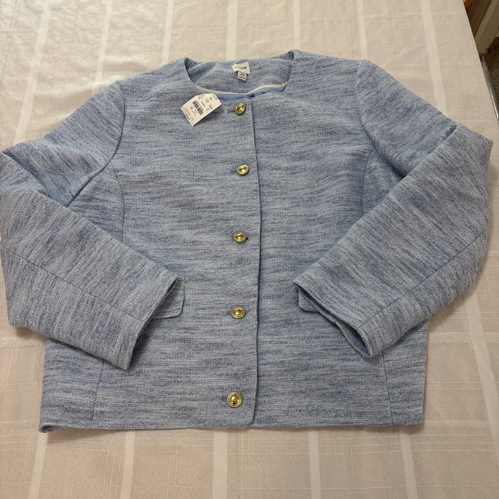 NWT J.Crew Light Blue Tweeted Lady Jacket Gold Buttons Work Wear Casual 20