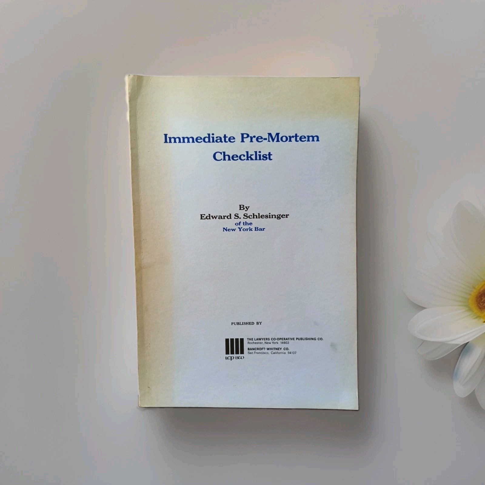 Vintage 1972 Immediate Pre-Mortem Checklist Edward Schlesinger Law Book Pamphlet