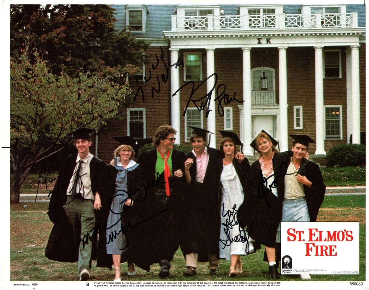 St. Elmo\'s Fire Cast (6) Lowe +5 autograph 11x14 Lobby Card signed Photo PSA/DNA