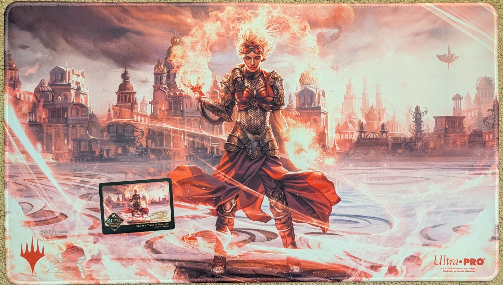 Magali Villeneuve Chandra Torch of Defiance Signed and Stitched Playmat (CoA) Magali Villeneuve Chandra Torch of Defiance Signed and Stitched Playmat (CoA)