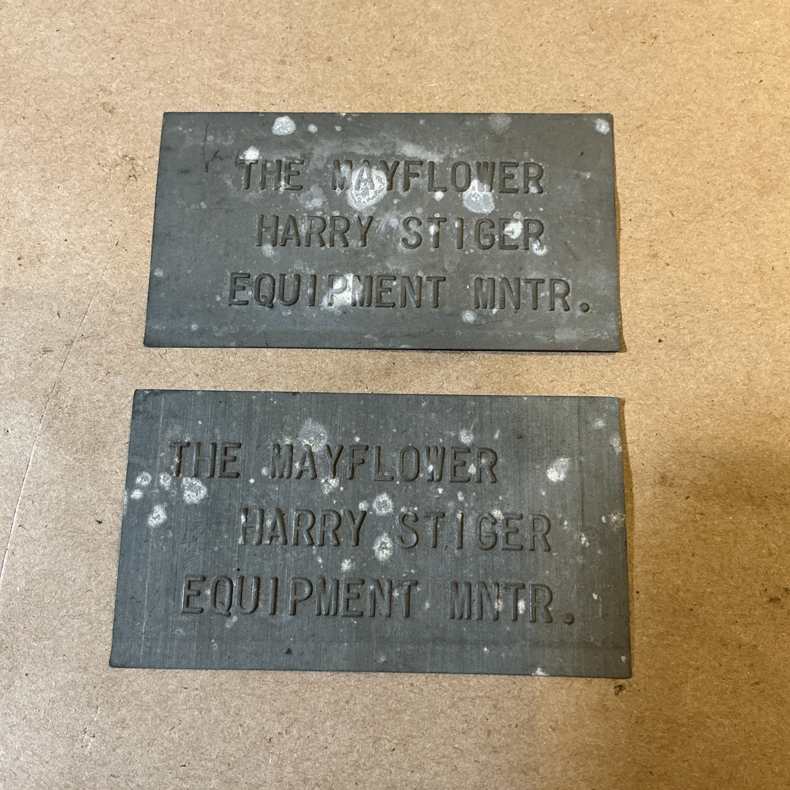 Vintage Pair Of Equipment Tags For The Mayflower Harry Stiger INV-AT44
