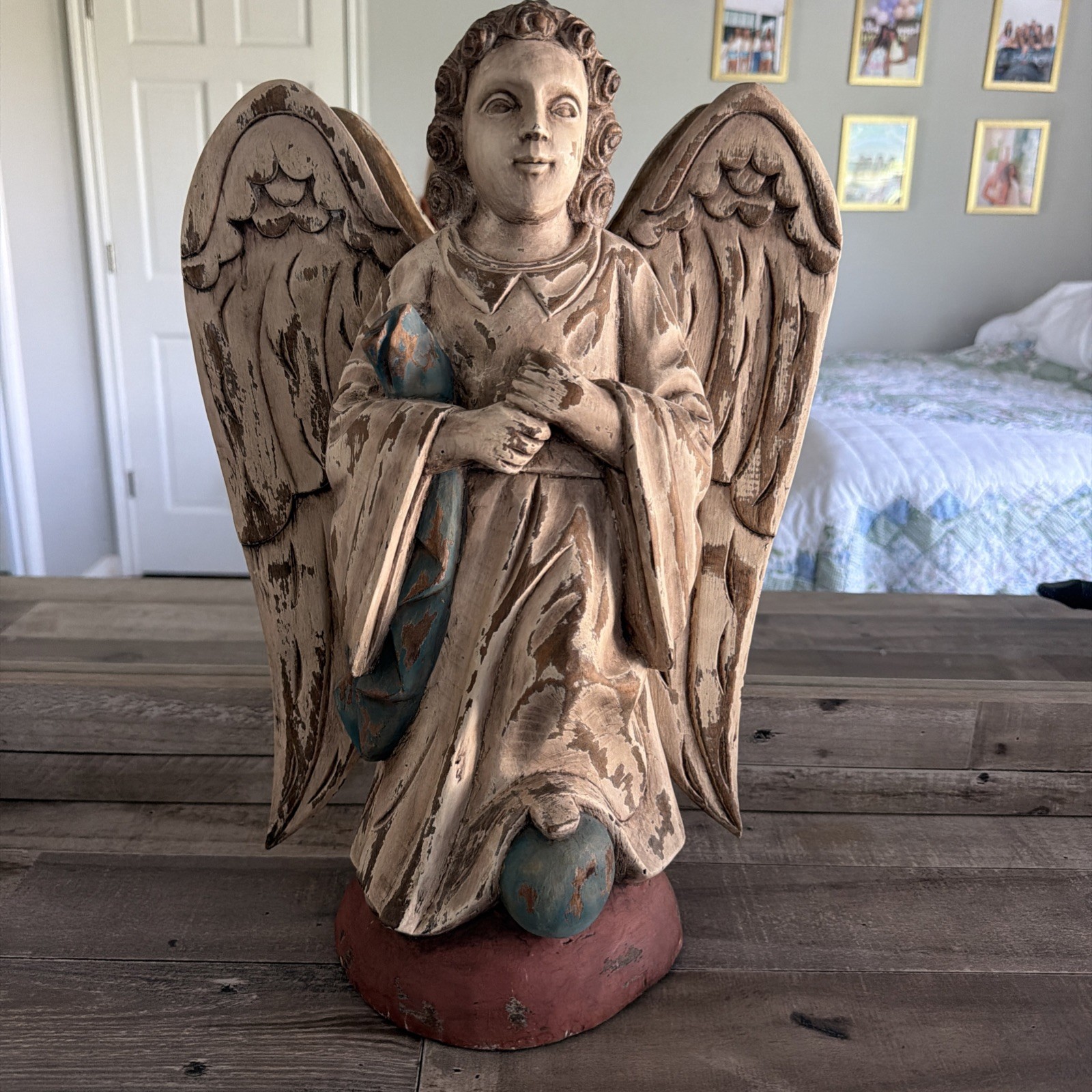Vintage Heavy Hand carved Gothic Angel Signed Museum Beloit? Read