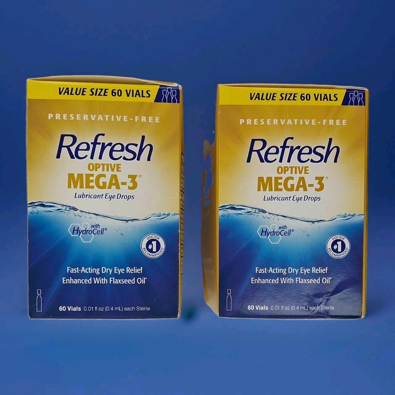 Refresh Optive Mega-3 Lubricant Eye Drops 60 Vials 2 Boxes Exp 11/2027+
