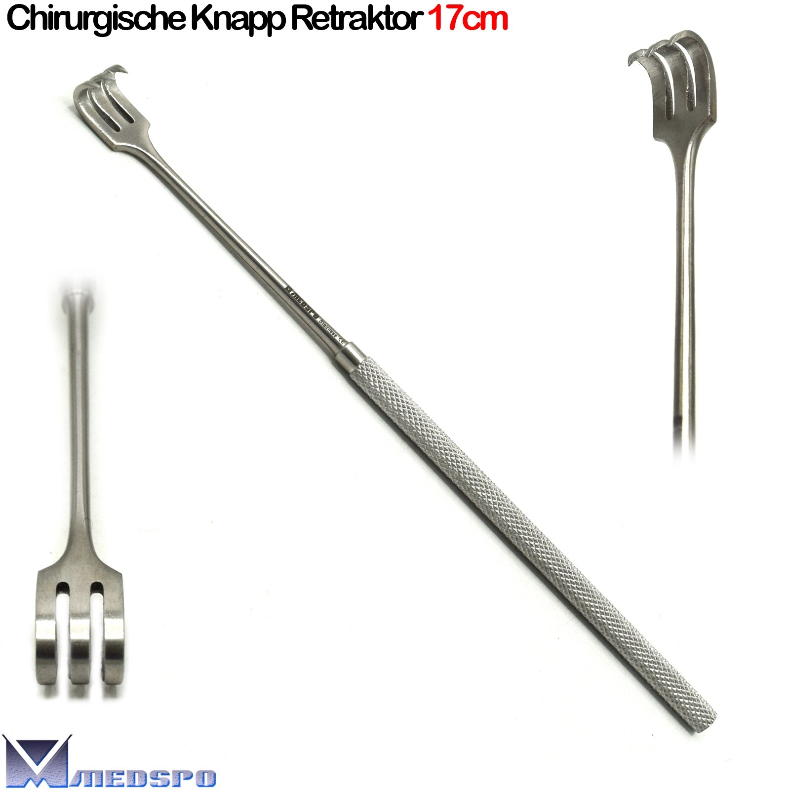 SCHARCE WOUND HOOK 3 TOOTH Tracheal Hook SHARP Surgical Wound Spreader 17cm
