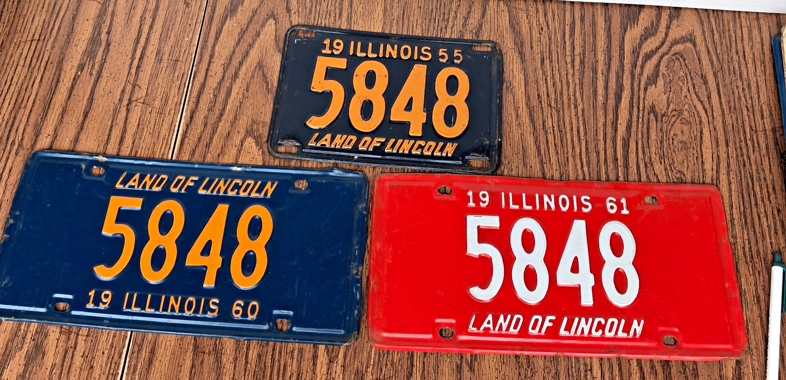 Illinois License Plates Lot of 3 (1955, 1960, 1961) Land of Lincoln 5848 Illinois License Plates Lot of 3 (1955, 1960, 1961) Land of Lincoln 5848