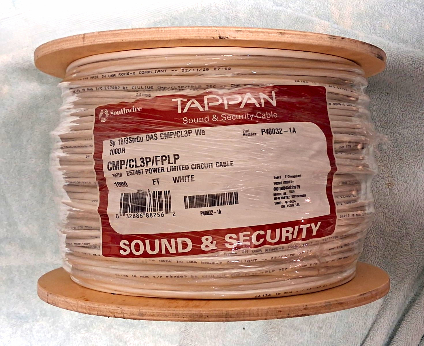 Tappan 18/3 18 AWG Stranded Copper Cable White 1000 ft P40032-1A
