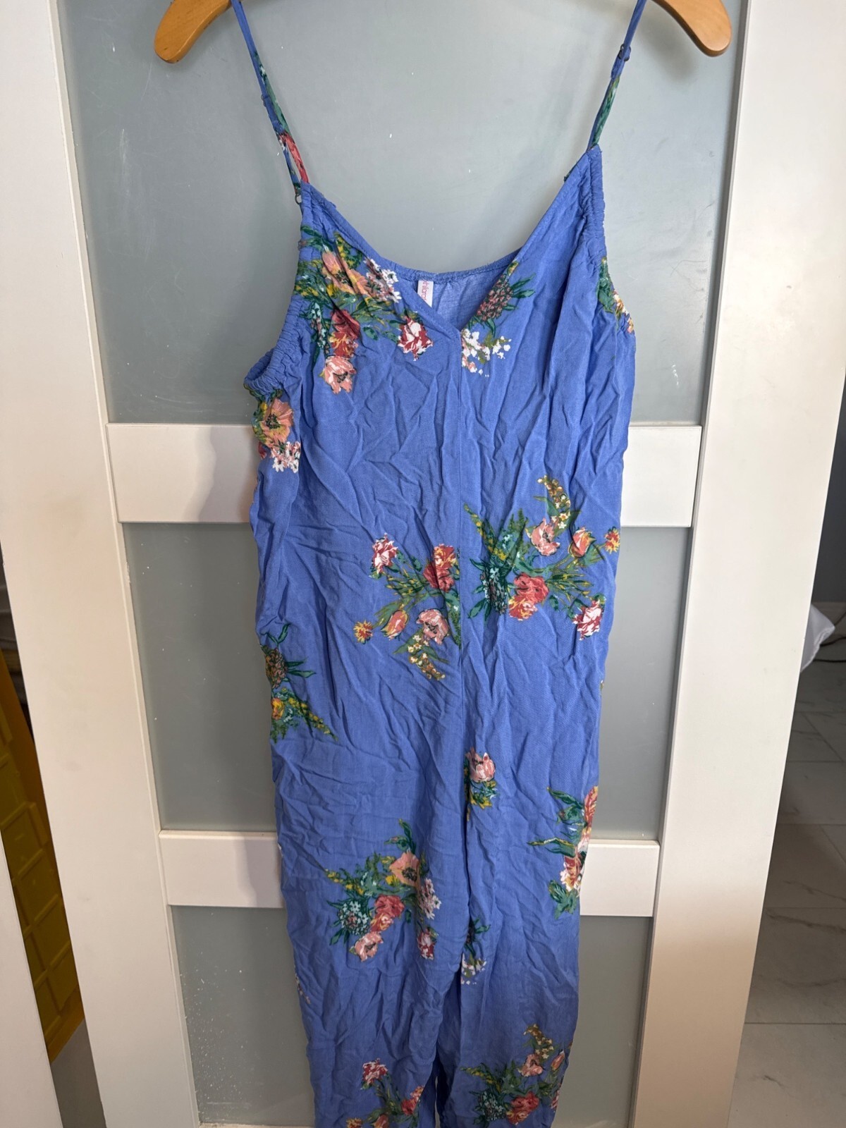 Blue Floral Spaghetti Strap Maxi Dress By Xhilaration Size S Soft Rayon    45-35