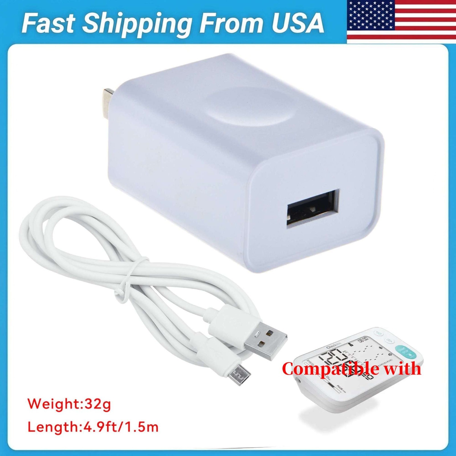 5V USB Adapter For Checkme BP3 C1 Blood Pressure Monitors Home Use Automatic