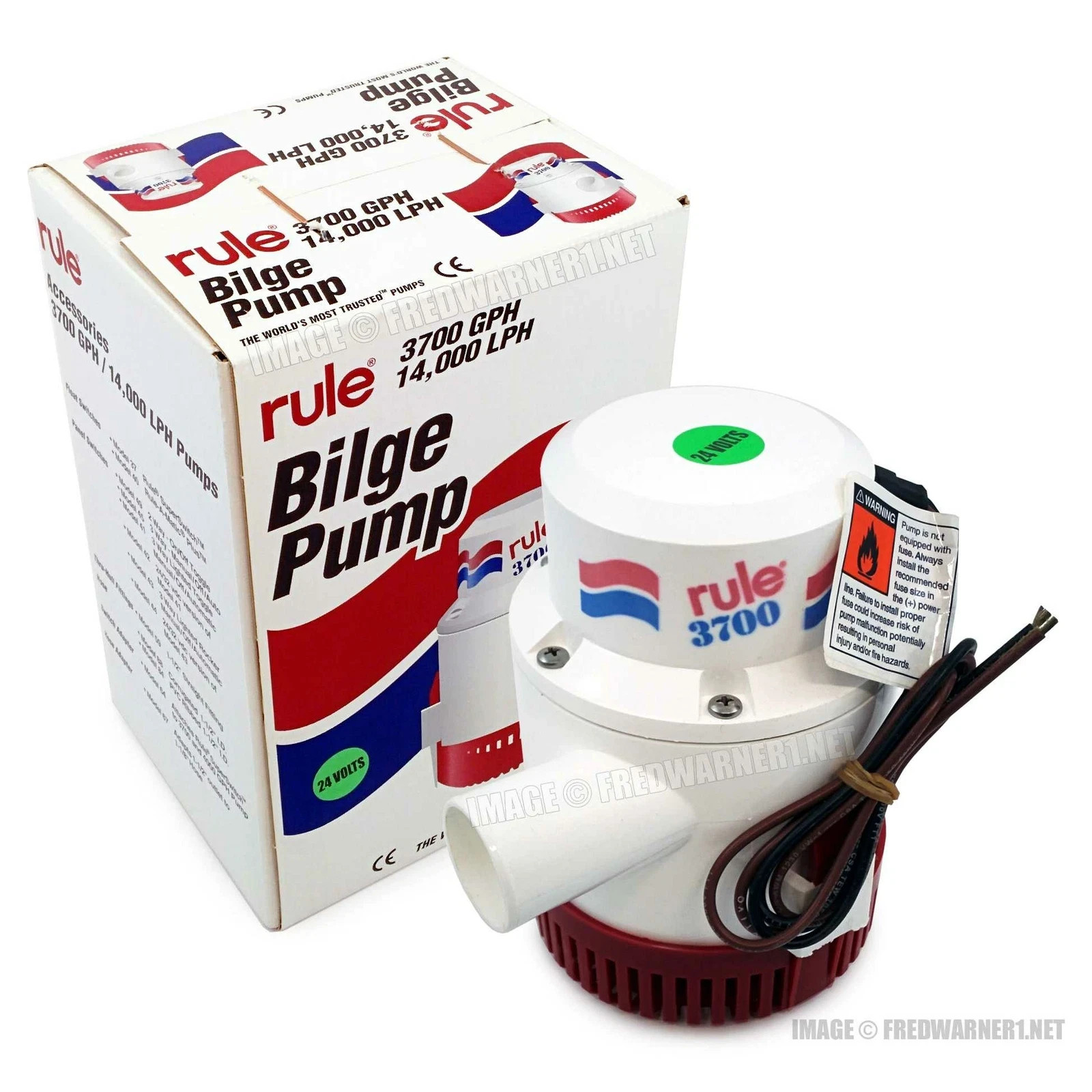 Rule 3700 GPH Boat Bilge Pump 24V DC Model 16A Non-Automatic 1-1/2\