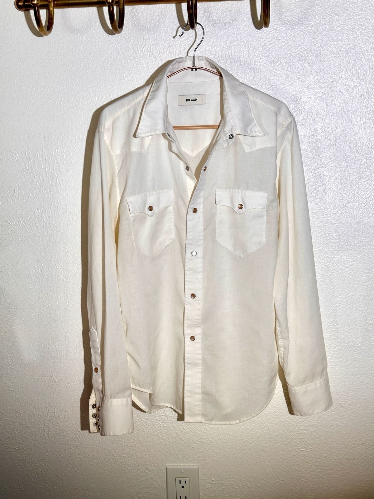 Buck Mason Western Shirt Off White Pearl Snap Long Sleeve