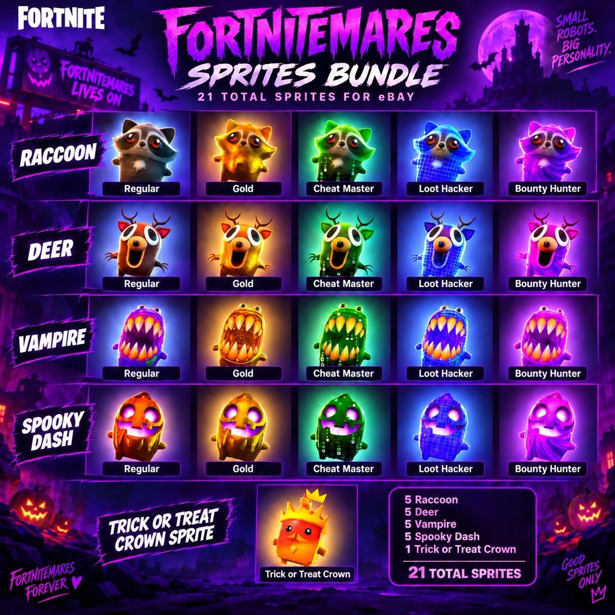 All Brand New Fortnite Fortnitemares Sprites Trick Or Treat Crown Included