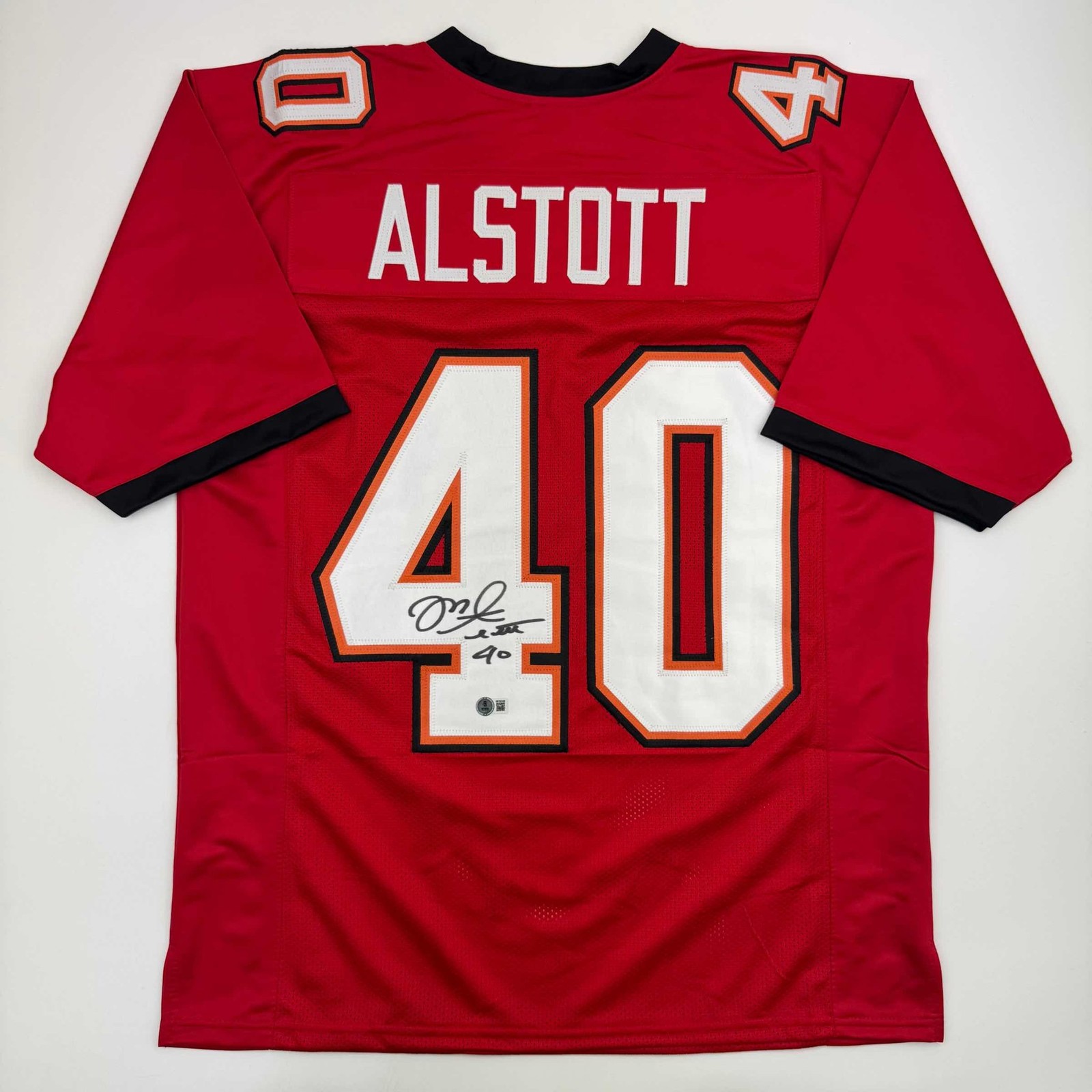 Autographed/Signed Mike Alstott Tampa Bay Red Jersey Beckett BAS COA Autographed/Signed Mike Alstott Tampa Bay Red Jersey Beckett BAS COA