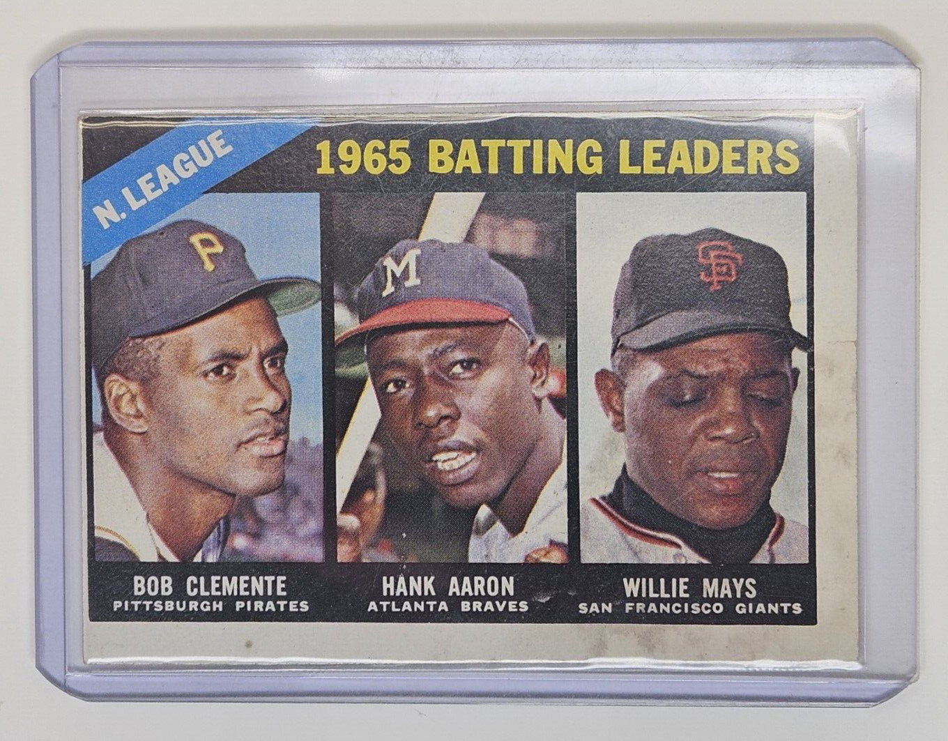 1966 Topps Baseball 1965 Batting Leaders #215 Clemente Aaron Mays