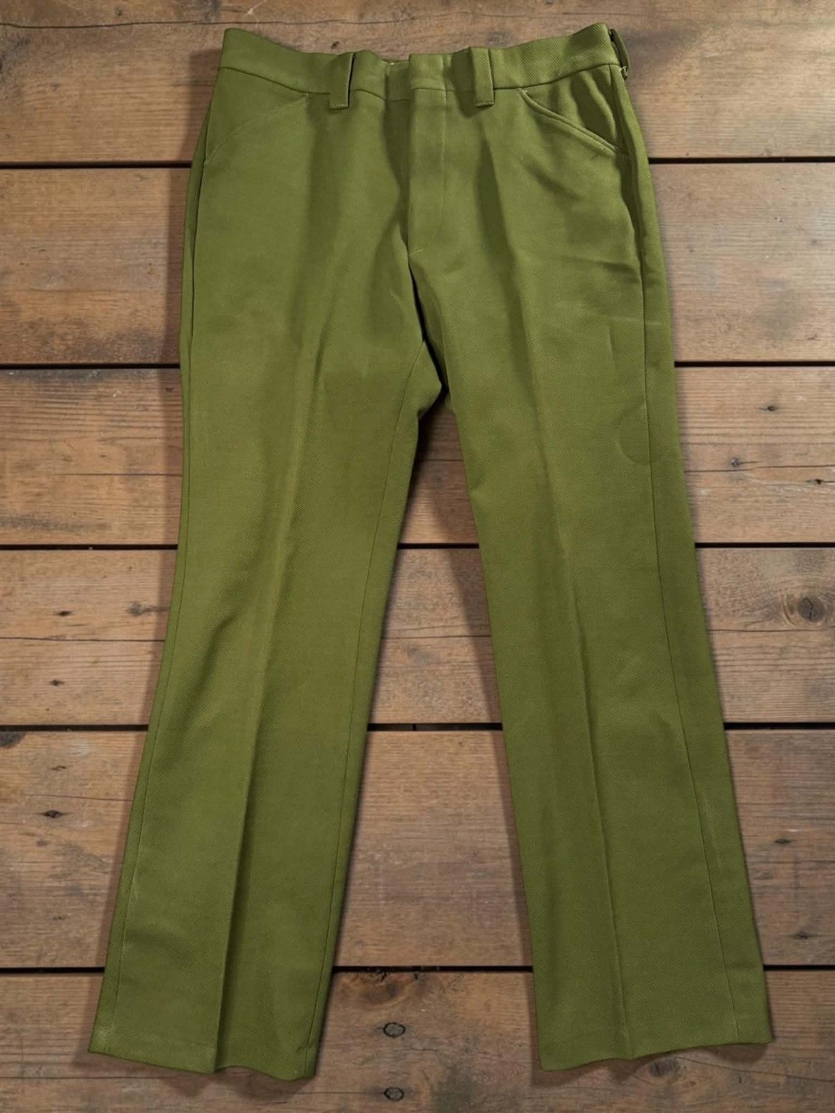 Vtg 70s Montgomery Ward Men\'s Polyester Knit Trousers Green 33x30 Disco Retro