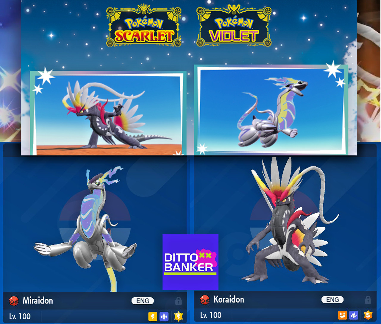 Pokemon Scarlet/Violet✨SHINY KORAIDON & MIRAIDON Evęnt Ver. Both Tradę/No Code
