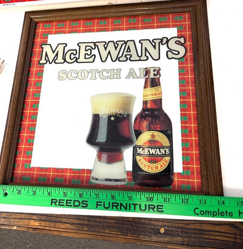 RARE Vintage McEwan’s Scotch Ale Bar Mirror Framed Scottish Beer Advertising 14”