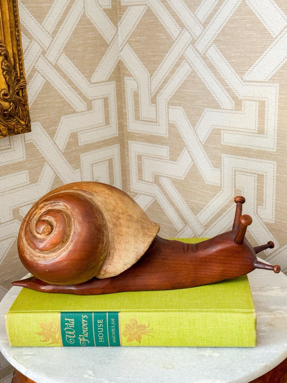 Rare Vintage Sarreid Spain Carved Wood Snail 13” Sculpture MCM Mid Century Decor