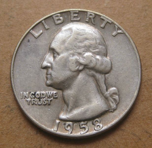 1958-D VF Washington Quarter - 90% Silver Coin offered near melt value