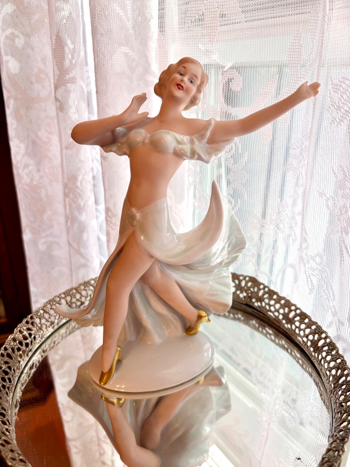 RARE Wallendorf 1764 Germany Art Deco Female Dancer Ballroom Porcelain Figure RARE Wallendorf 1764 Germany Art Deco Female Dancer Ballroom Porcelain Figure