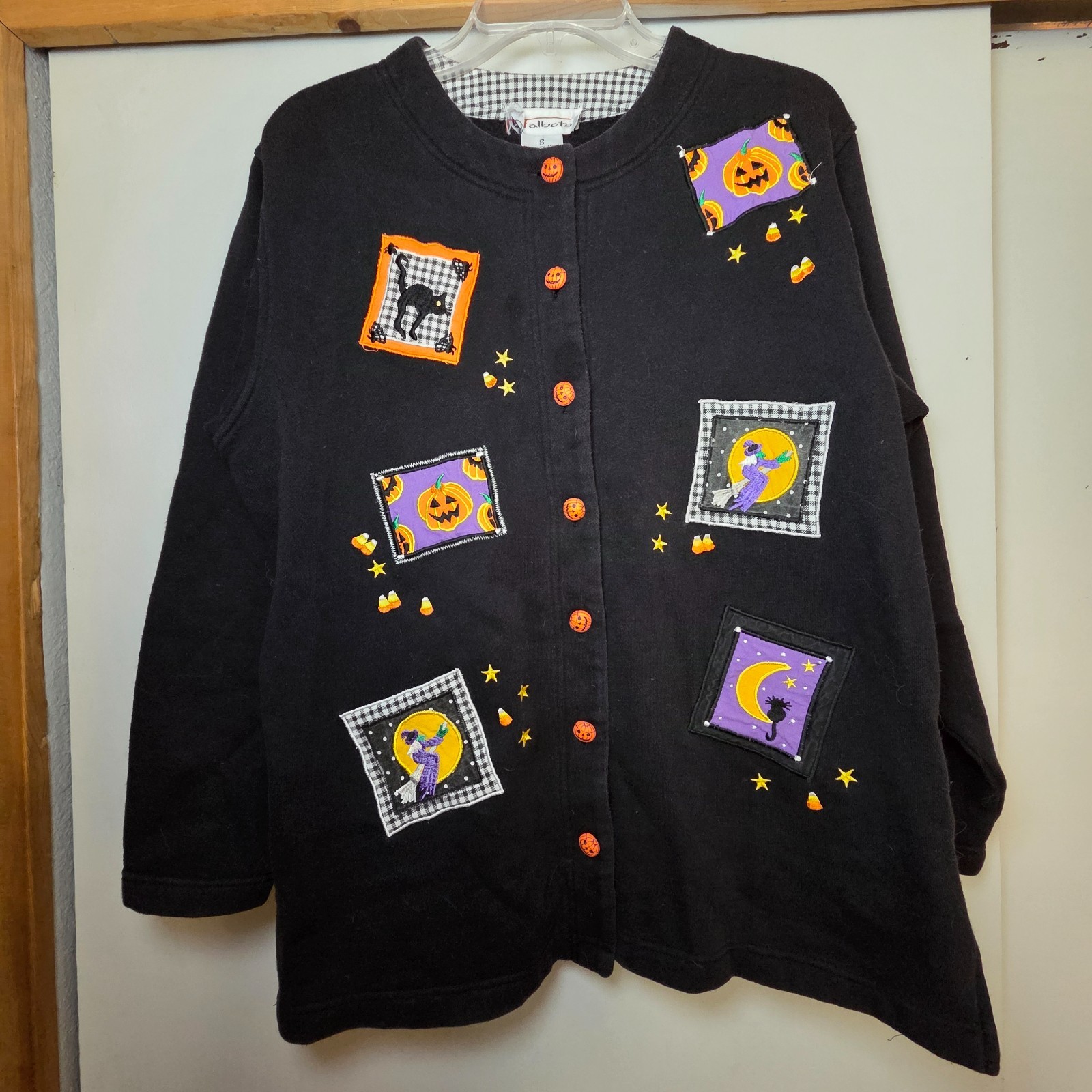 VTG Talbots Women\'s Halloween Button Sweater Size S Grandma Pumpkin Witch Cat