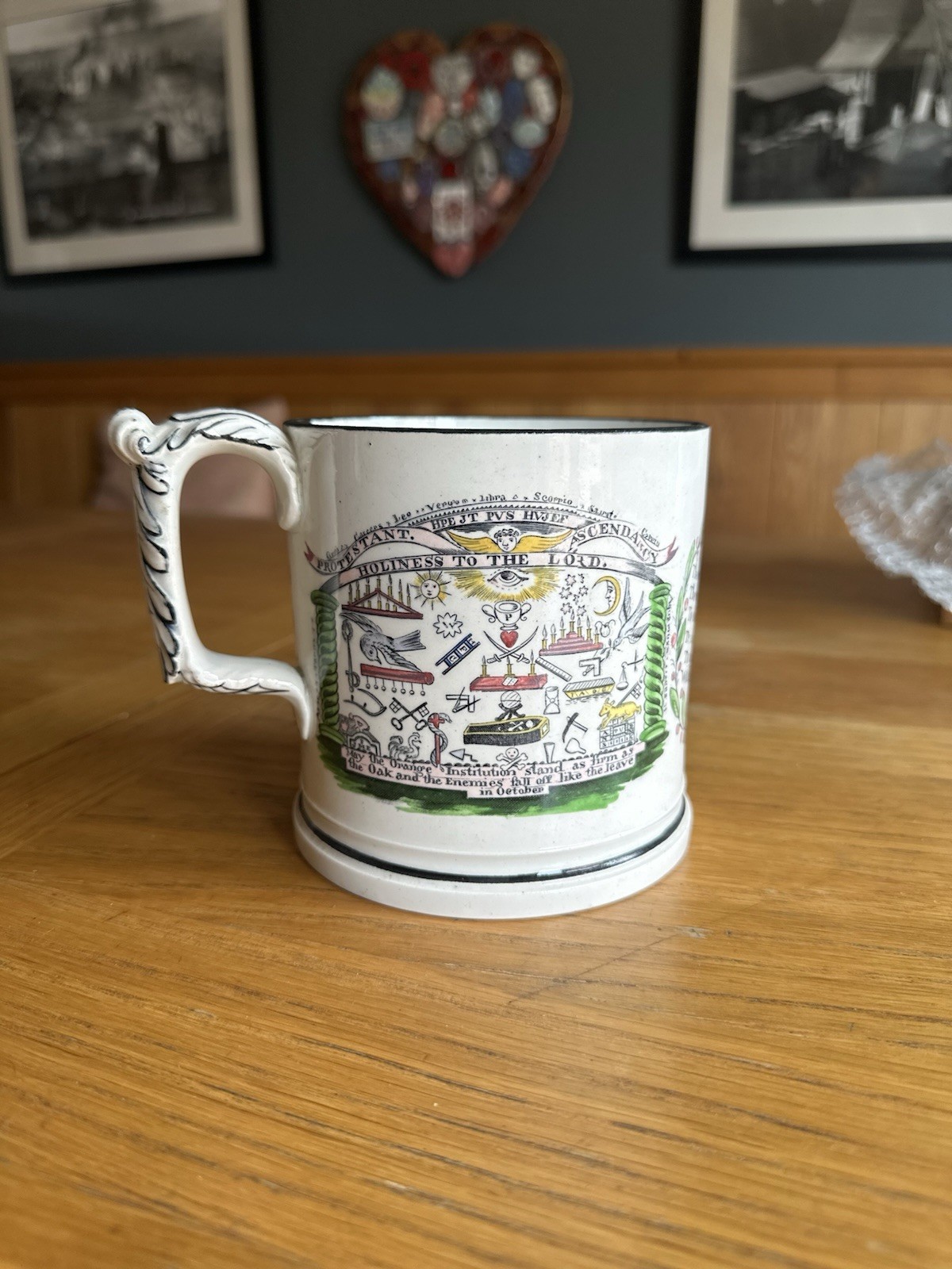 Antique Oddfellows Staffordshire Mug c.1820–1850 – Rare Orange Institution