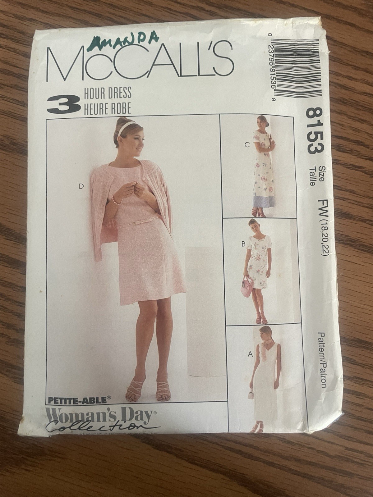 McCalls 8153 Women’s Dress Vintage Sewing Pattern Vintage 1992 Uncut