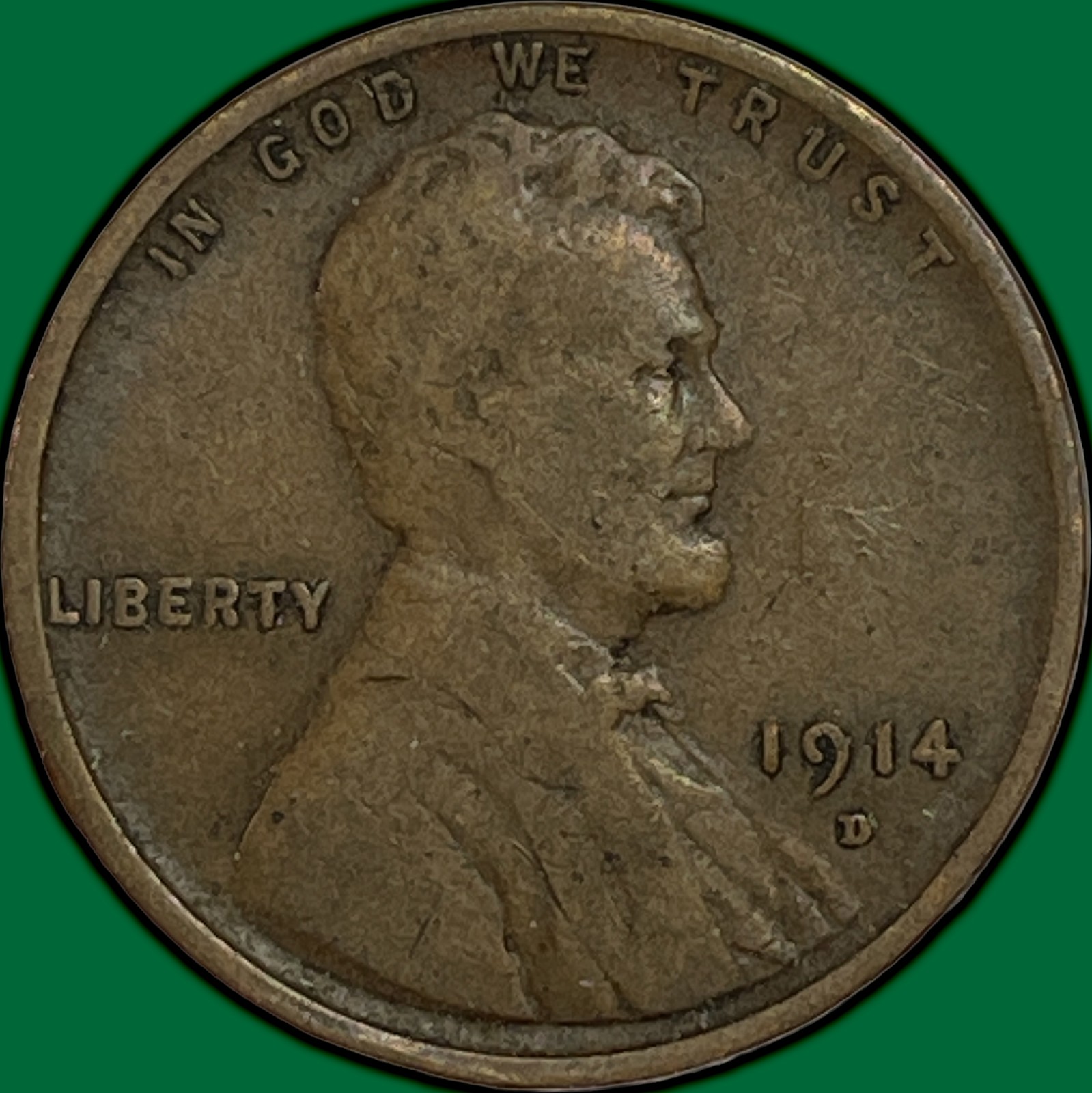 1914-D Lincoln Wheat Cent Fine F Coin #48524