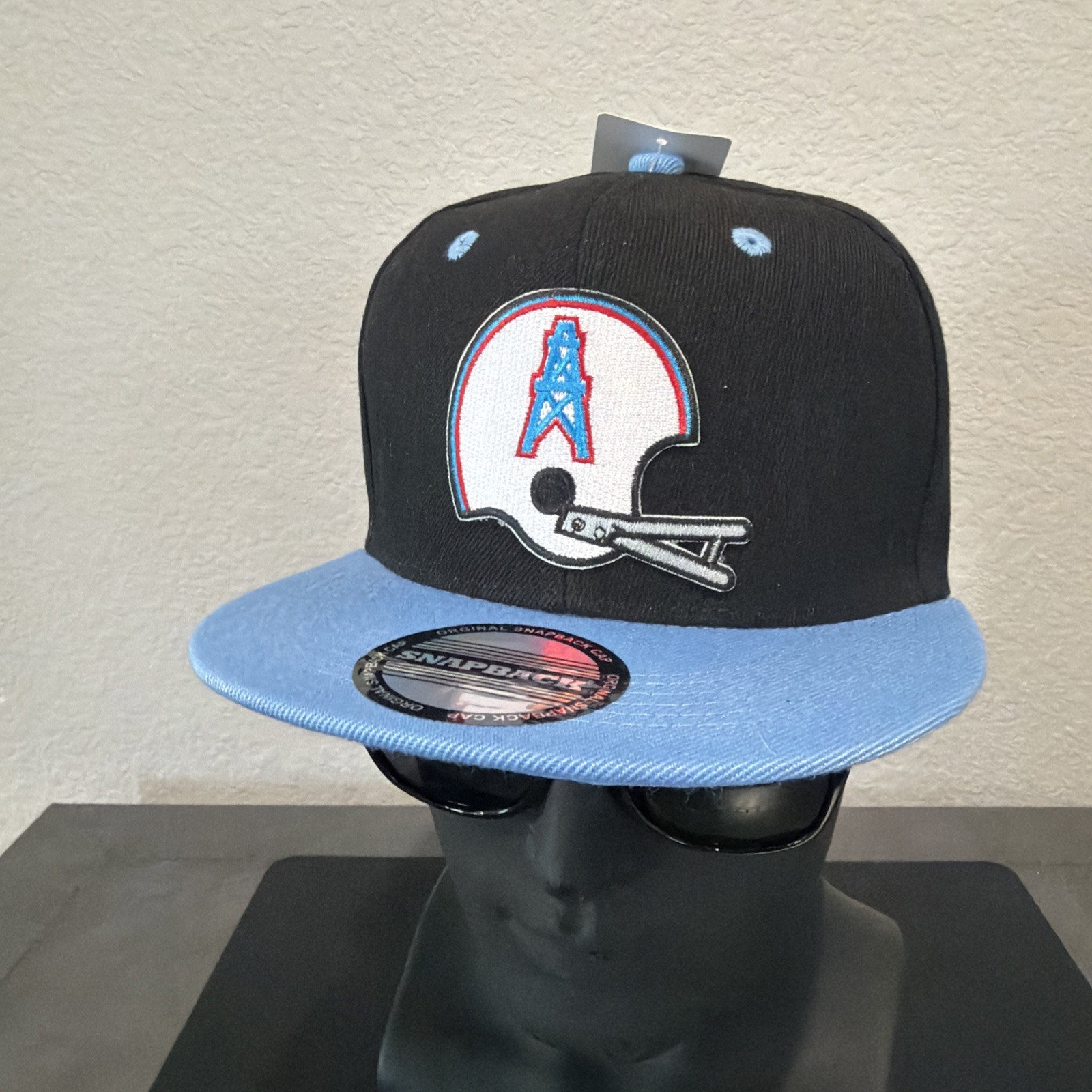 HOUSTON OILERS RETRO BLACK BLUE THROWBACK LOGO ADULT FLAT BILL SNAPBACK HAT NEW