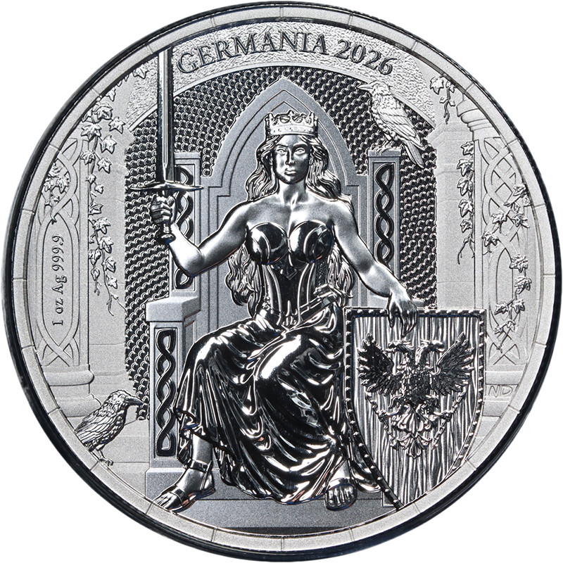 2026 Germania 1 Ounce Silver 5 Mark Lady Germania BU OGP STOCK