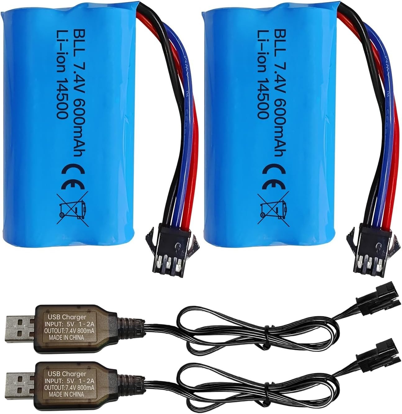 sea jump 2PCS 7.4V 600mah 2S Li-ion Battery with SM-3P Plug and USB Charging... 