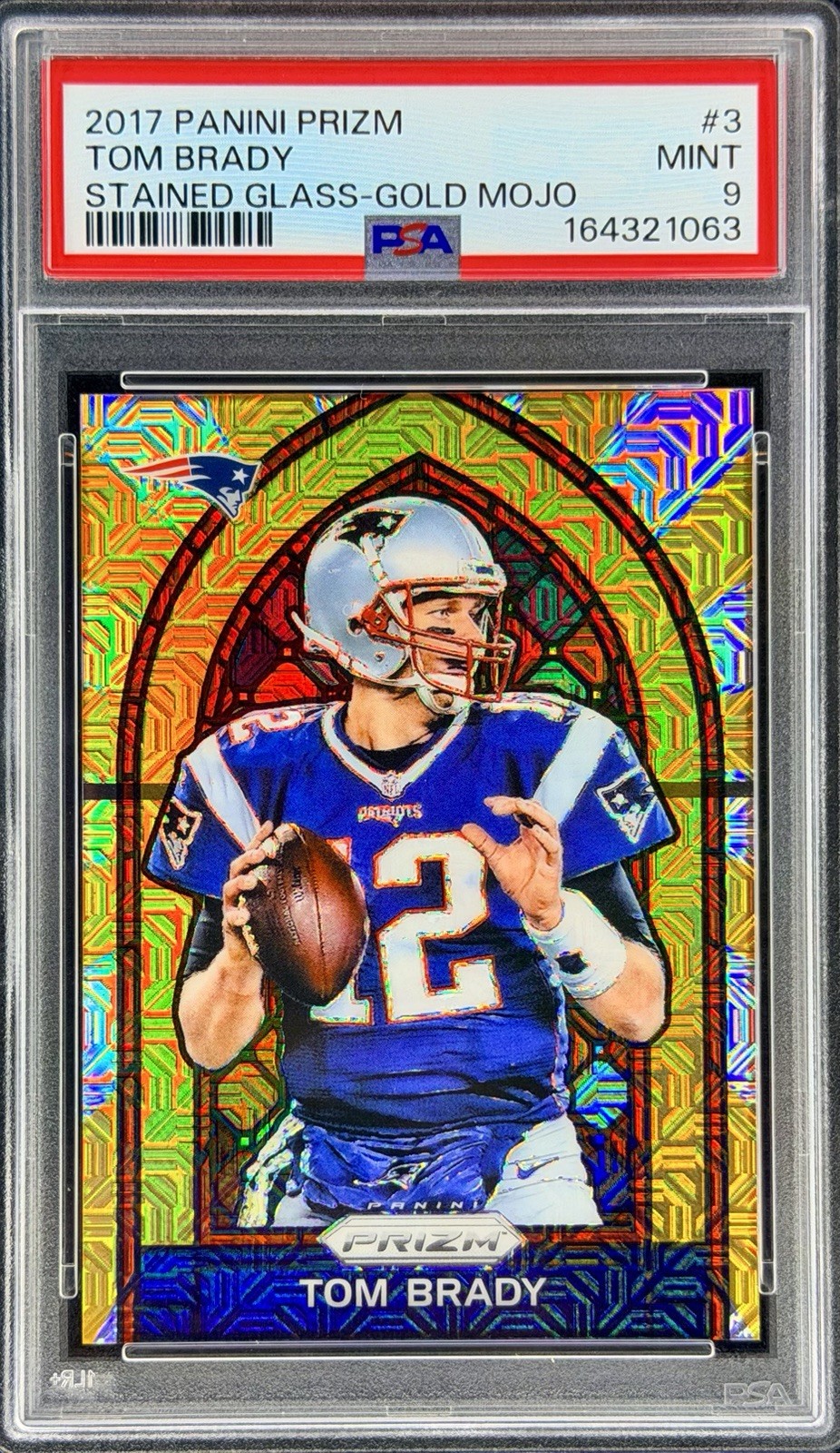 2017 Panini Prizm Tom Brady Stained Glass Gold Mojo /10 PSA 9 #3