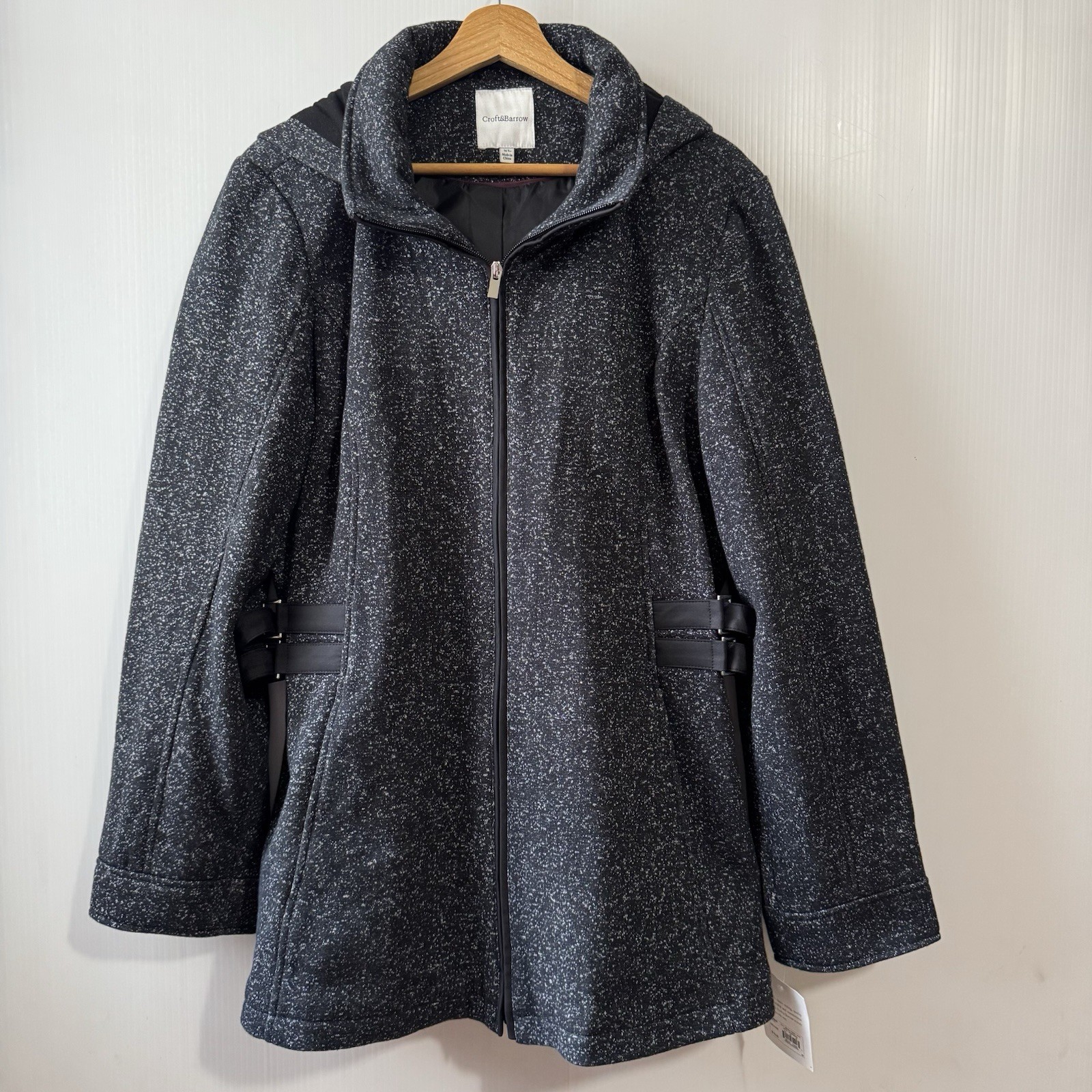 NEW Croft & Barrow Black Tweed Coat Lined Winter Jacket Detachable Hood XL NEW Croft & Barrow Black Tweed Coat Lined Winter Jacket Detachable Hood XL