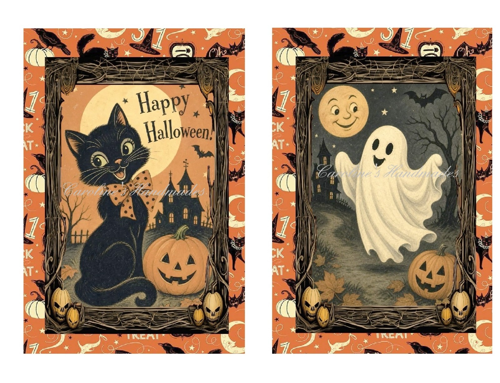 Vintage Happy Halloween C Designer MULTI-SIZE SET Cotton Fabric Quilt Blocks