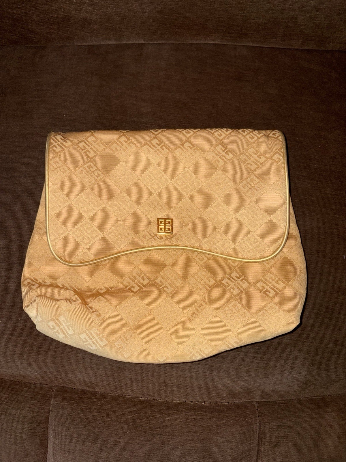 Vintage Givenchy Organza 4G Monogram Gold Logo Cosmetic Pouch Clutch Flap Bag