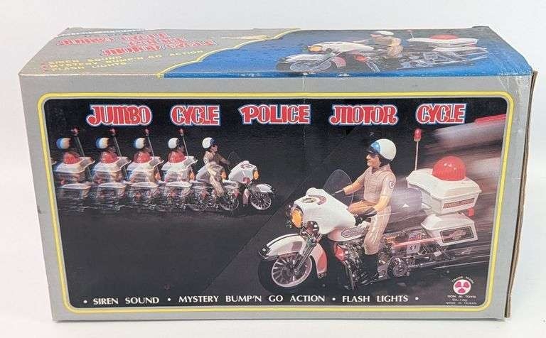 Vintage Jumbo Cycle Police Motor Cycle Toy – Original Box - Partially Working Vintage Jumbo Cycle Police Motor Cycle Toy – Original Box - Partially Working