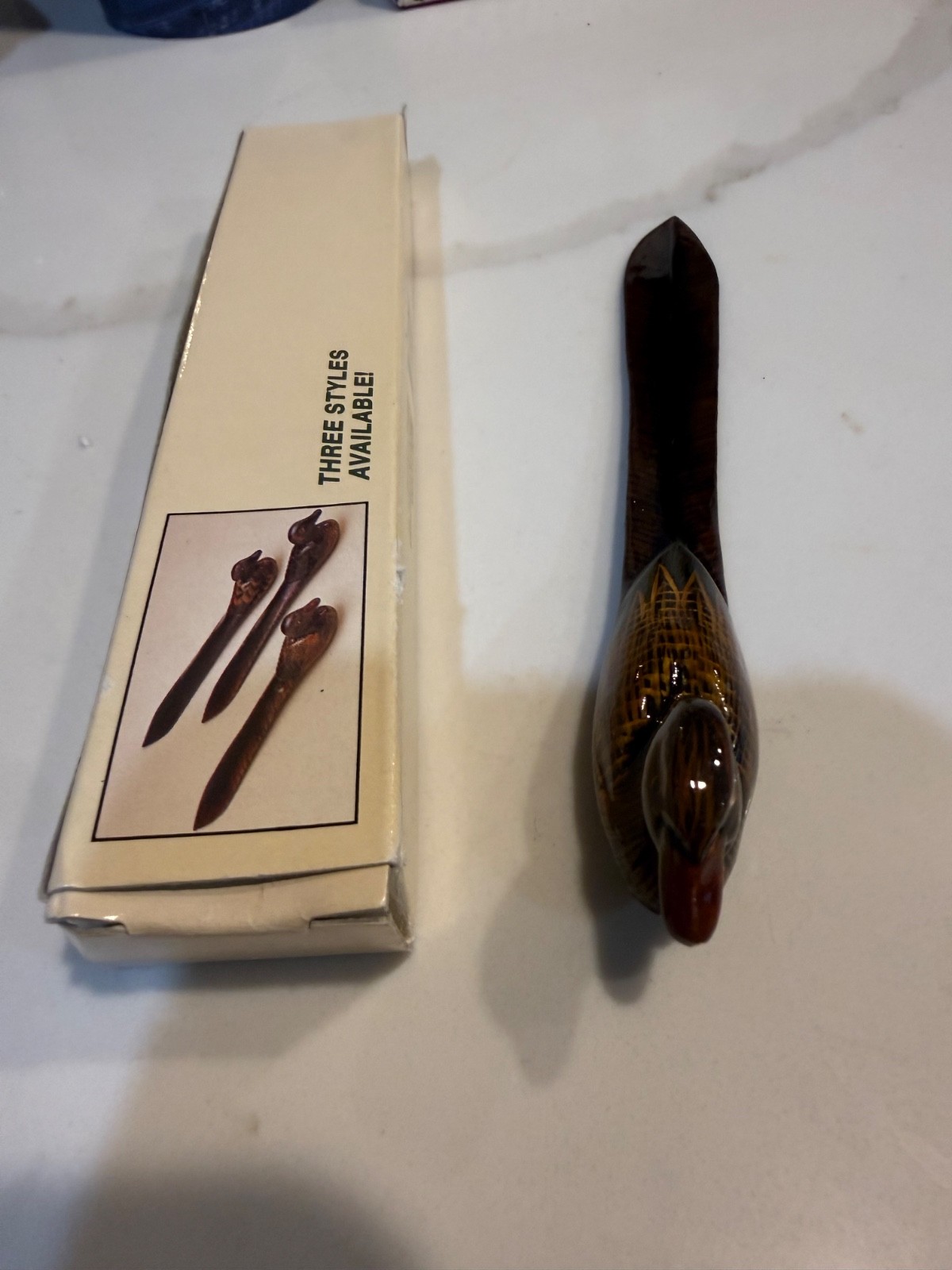 Vintage Hand Carved Wooden Duck Letter Opener Bird Envelope Opener w/ Box Vintage Hand Carved Wooden Duck Letter Opener Bird Envelope Opener w/ Box