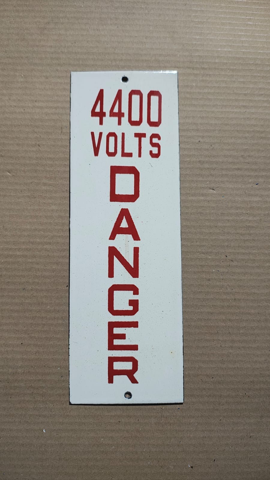 Porcelain Danger 44000 Volts Enamel Sign 12 x 3 Inches