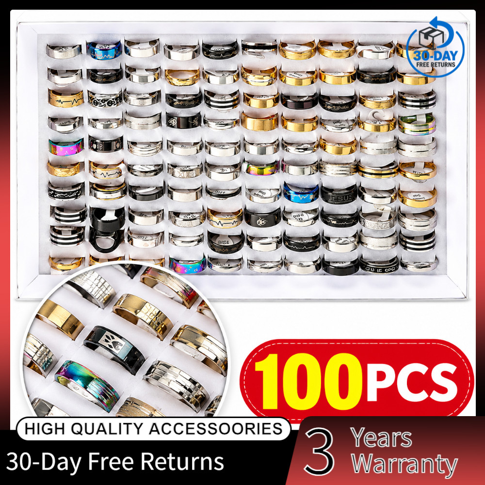 Bulk Lot Mixed Stainless Steel Rings Men\'s women\'s Fashion Ring Wholesale 100pcs
