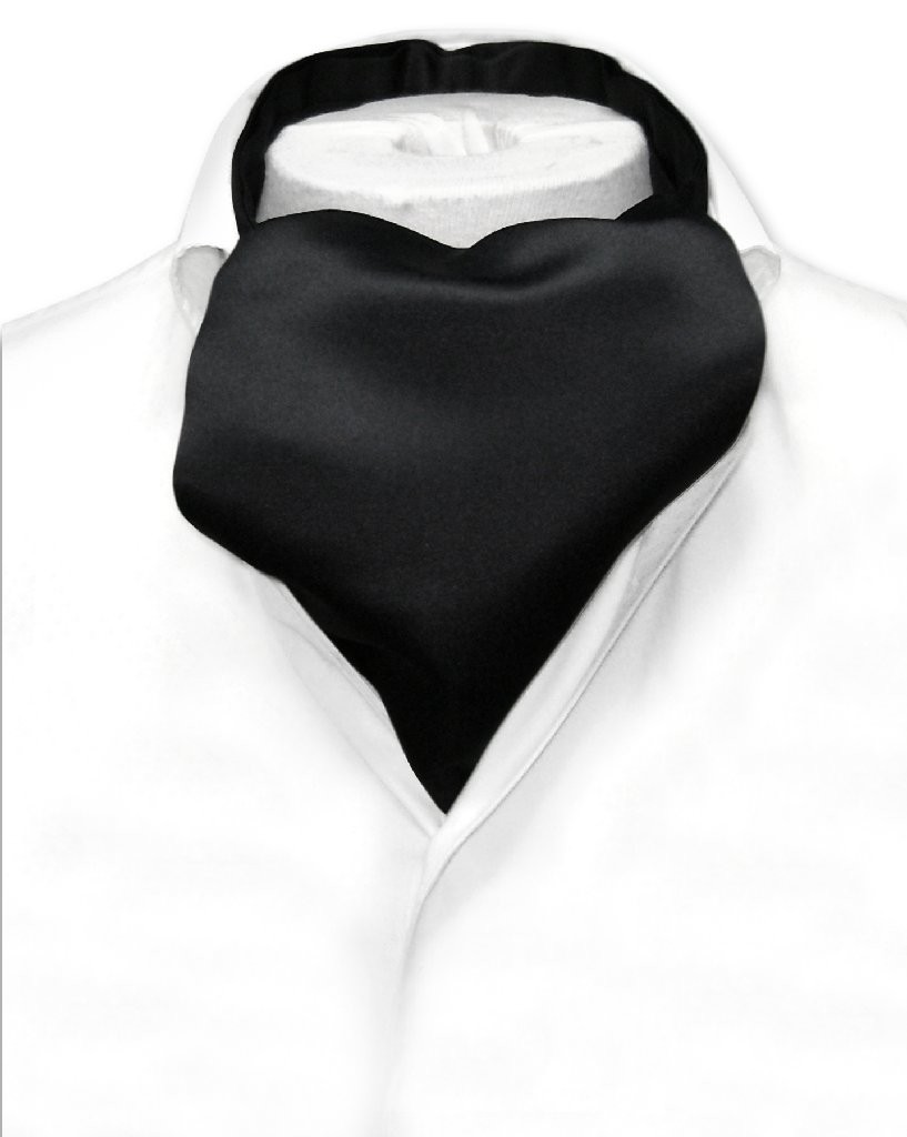 Vesuvio Napoli ASCOT Solid BLACK Color Cravat Mens Neck Tie