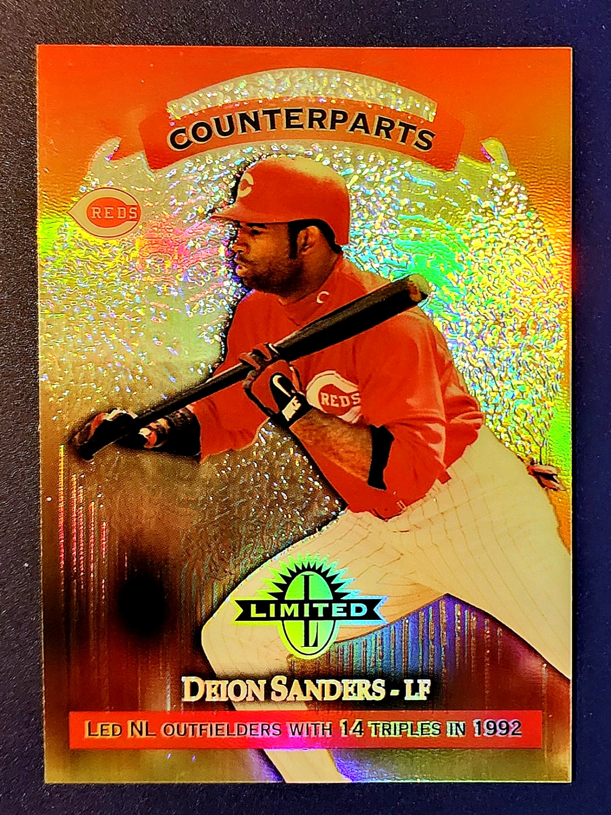 Deion Sanders 1997 Donruss Leaf REFRACTOR LIMITED EXPOSURE SSP #42 Coach Prime Deion Sanders 1997 Donruss Leaf REFRACTOR LIMITED EXPOSURE SSP #42 Coach Prime