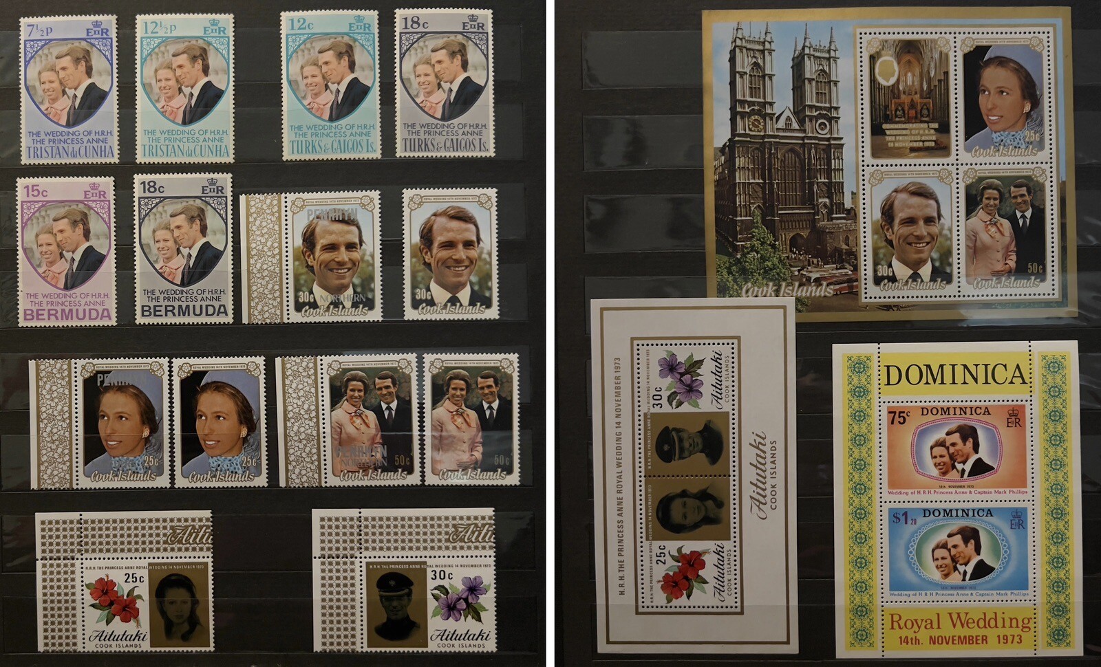 WW LOT MINT PRINCESS ANNE WEDDING STAMPS OVPTS, SOUVENIR SHEETS & MORE WW LOT MINT PRINCESS ANNE WEDDING STAMPS OVPTS, SOUVENIR SHEETS & MORE