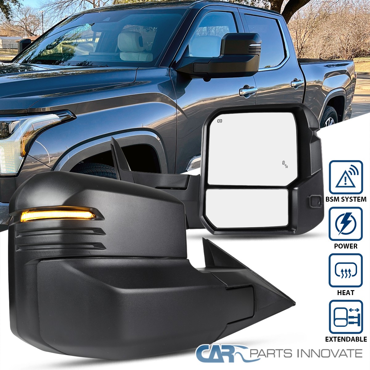 Fits 2022-24 Toyota Tundra Power Heated Towing Mirrors+LED Signal Reverse lamps