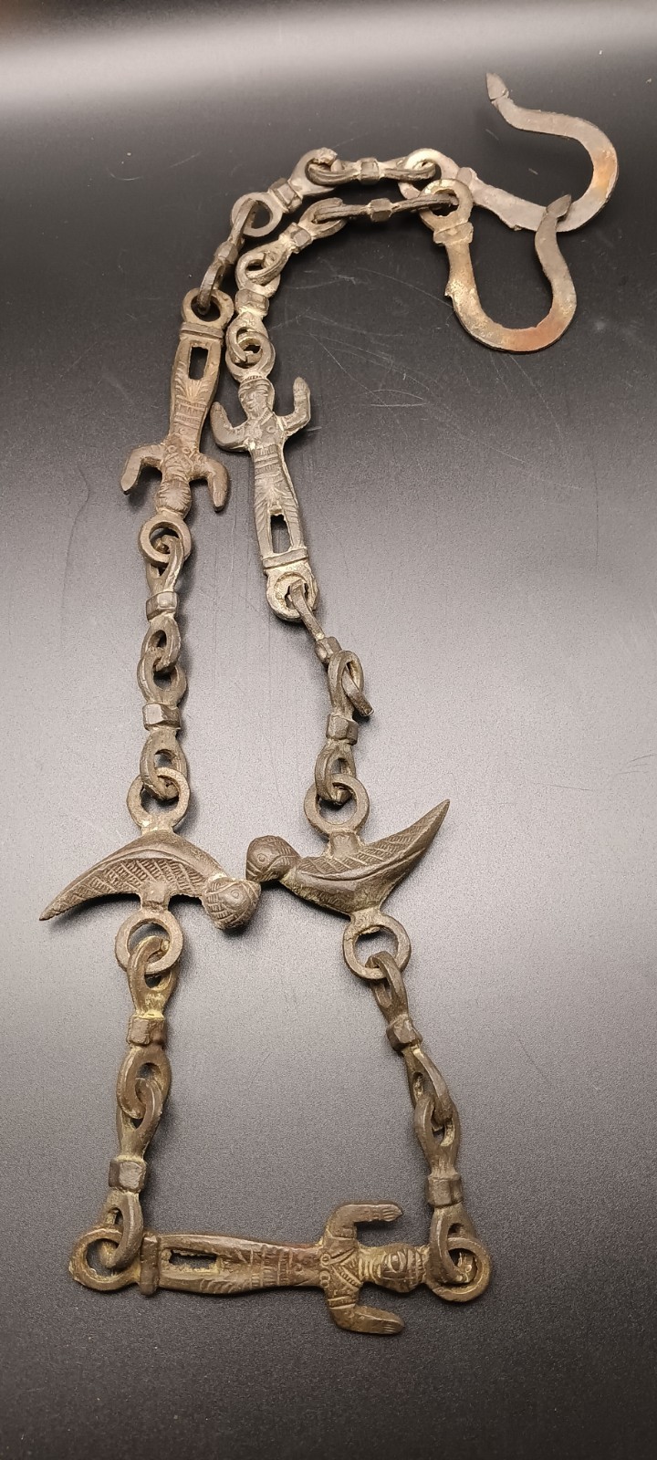 Vtg Cast Brass Hanging Chain w/ Goddess & Bird Shapes Hooks 32” Vtg Cast Brass Hanging Chain w/ Goddess & Bird Shapes Hooks 32”