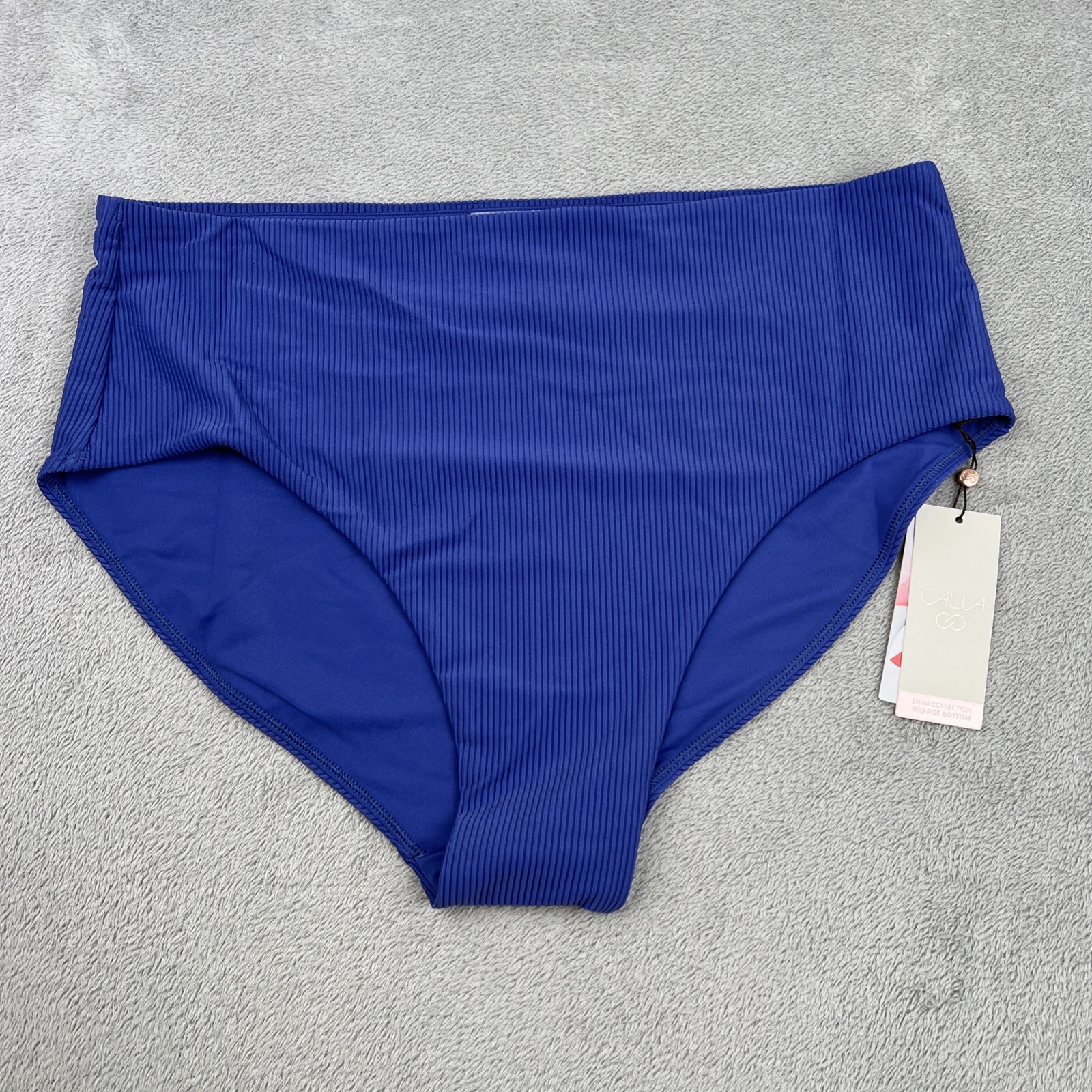 NEW Calia Women\'s 1X Mid Rise Bottom Bikini Blueberry Rib UPF 50+ Protection